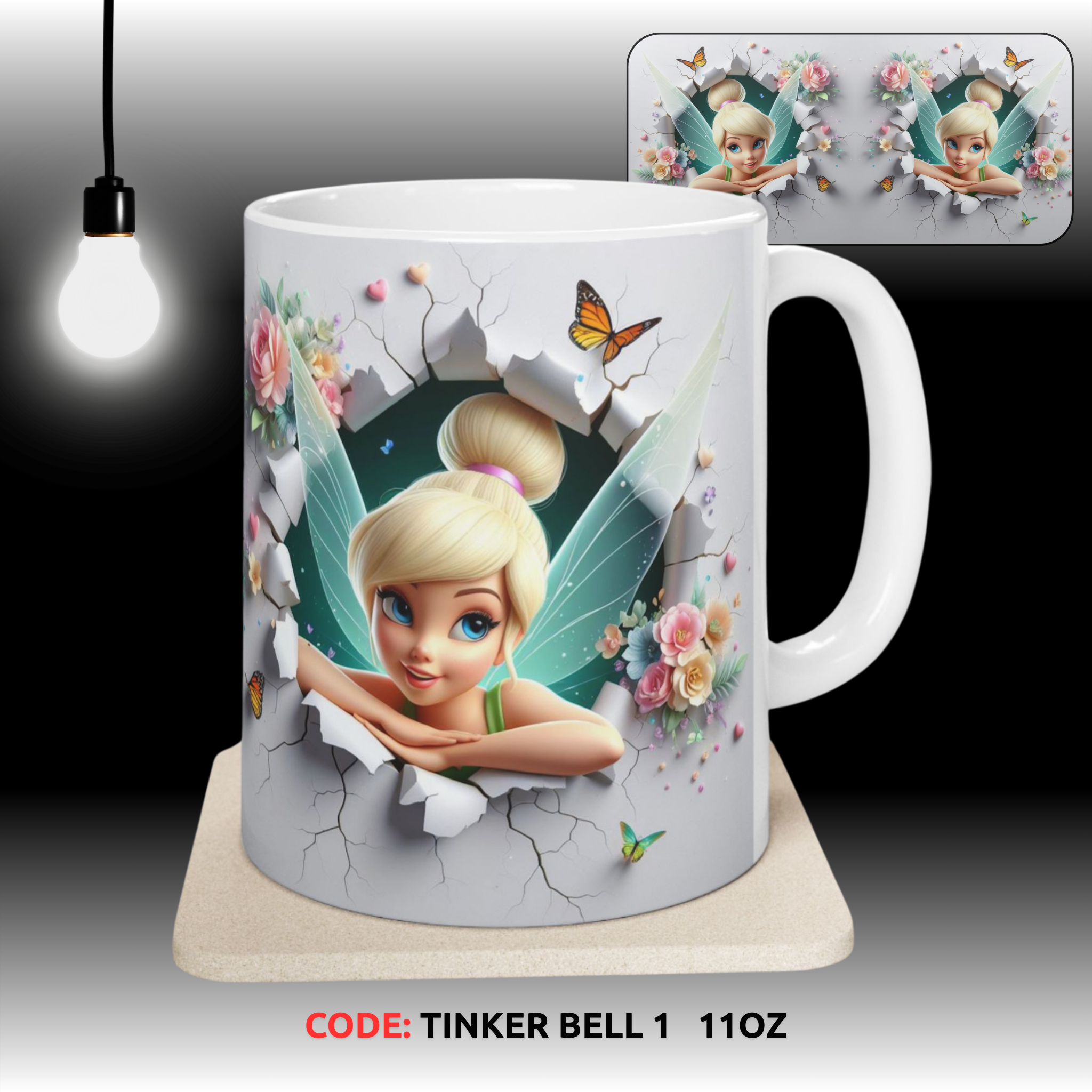 Unisex White Coffee Mug White 11 OZ - Tinker Bell 1   11oz